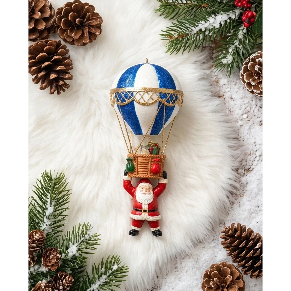 World Bazaars Vintage 90s Santa Hot Air Balloon Hanging Ornament 81345‎ Glitter